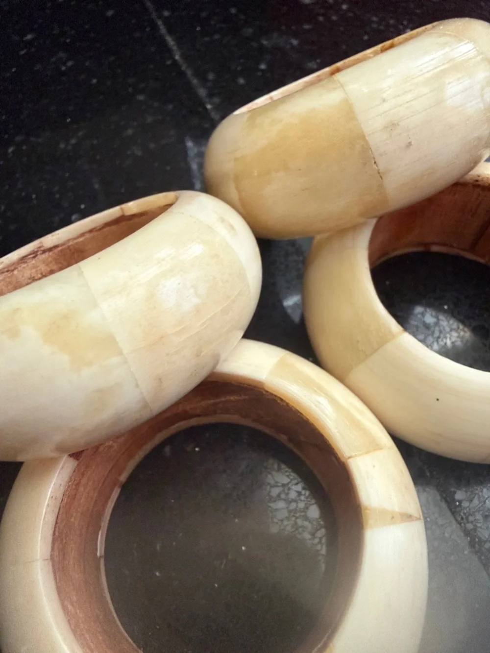 Vintage Aukey Set of 4 Cream carved soapstone napkins rings